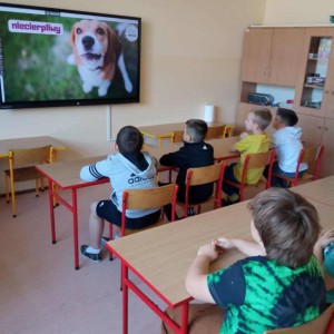 uczniowie oglądają prezentację